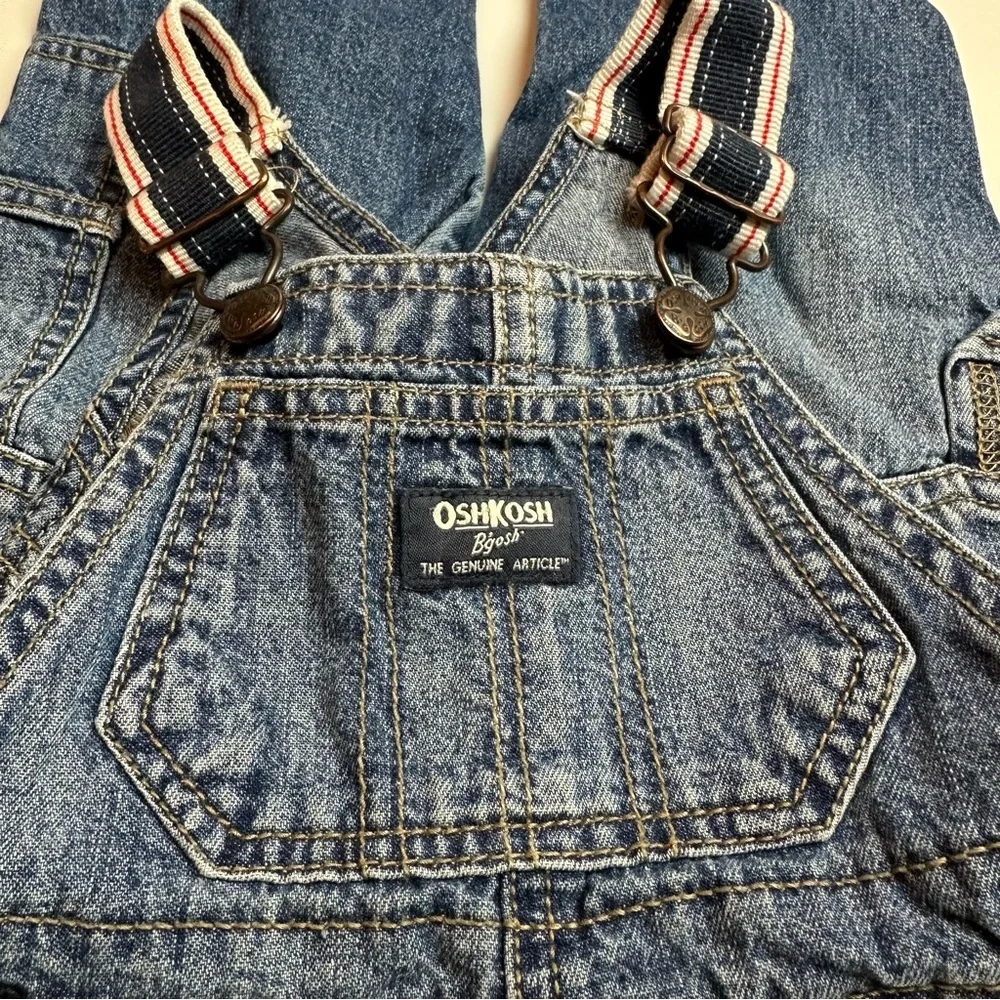 OshKosh B’gosh Denim Overalls | Striped Straps | 9–12M | Y2K Americana